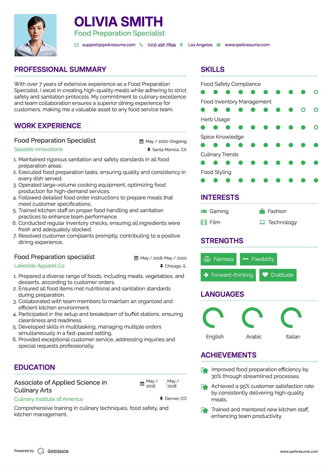 Food Preparation Specialist Resume Format