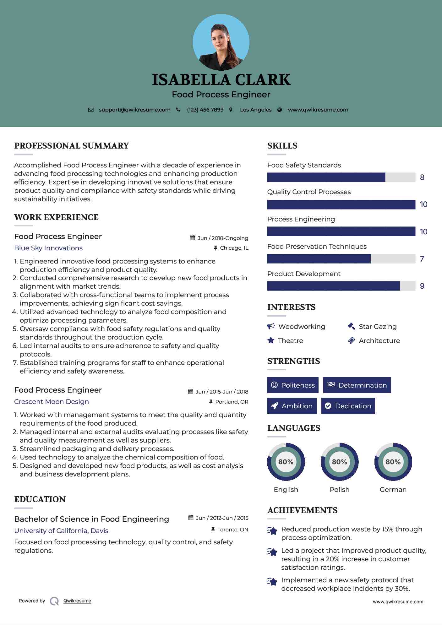 Food Process Engineer Resume Format