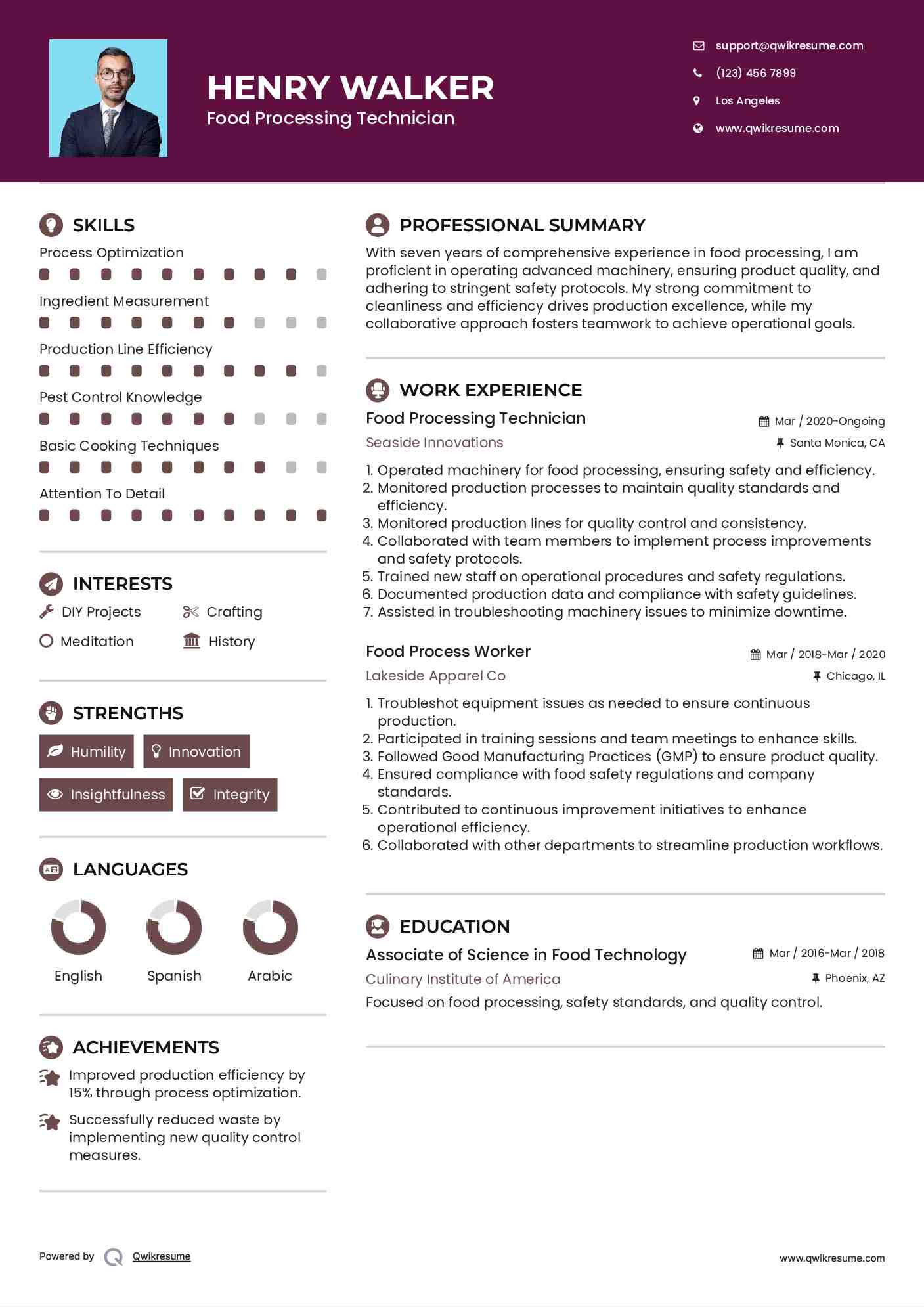 Food Processing Technician Resume Format
