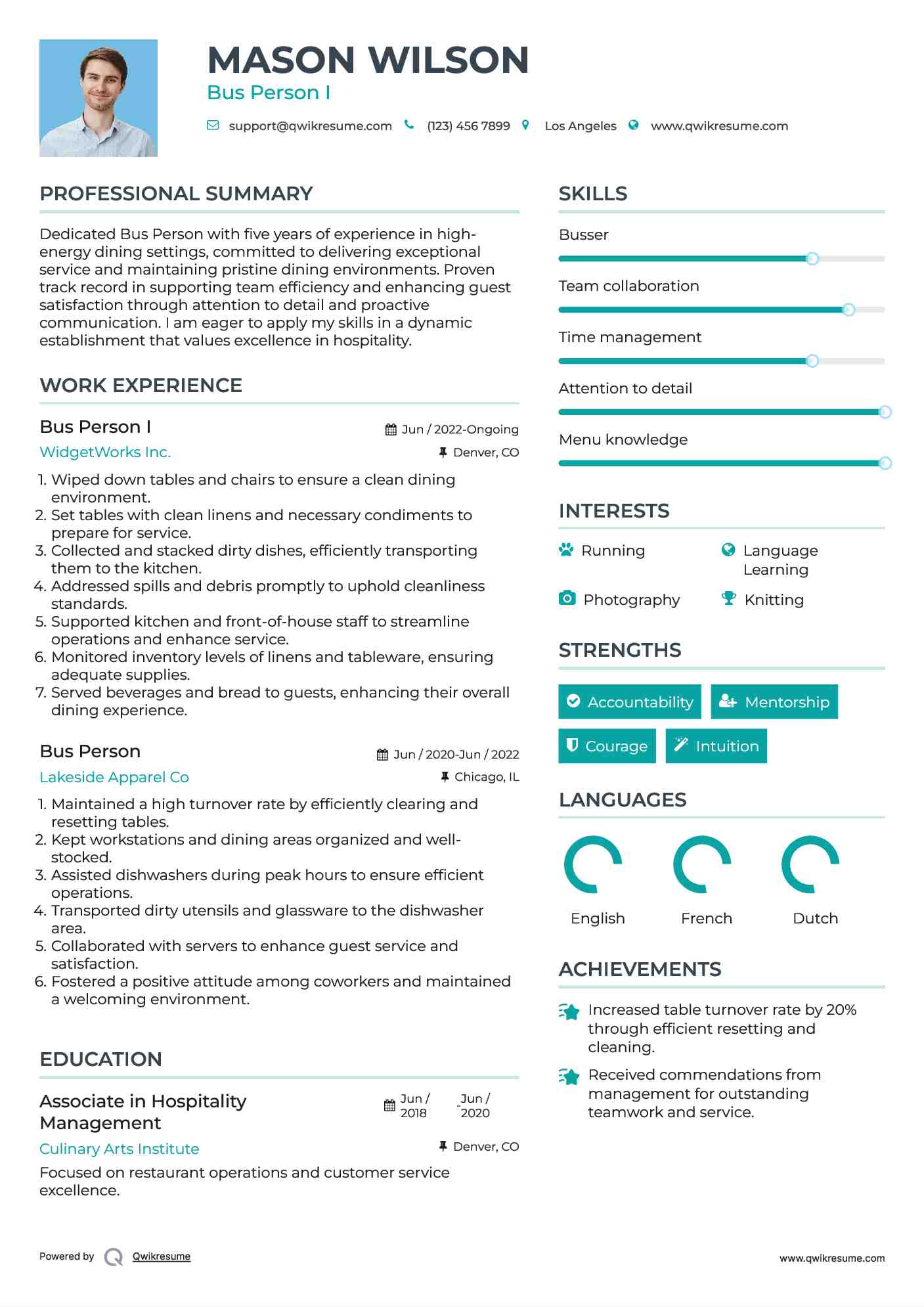 Bus Person I Resume Format