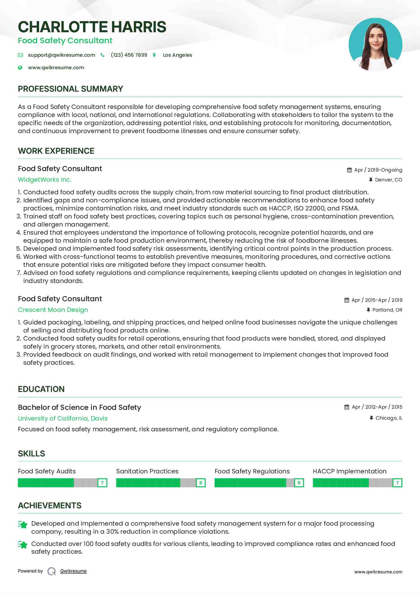 Food Safety Consultant Resume Template