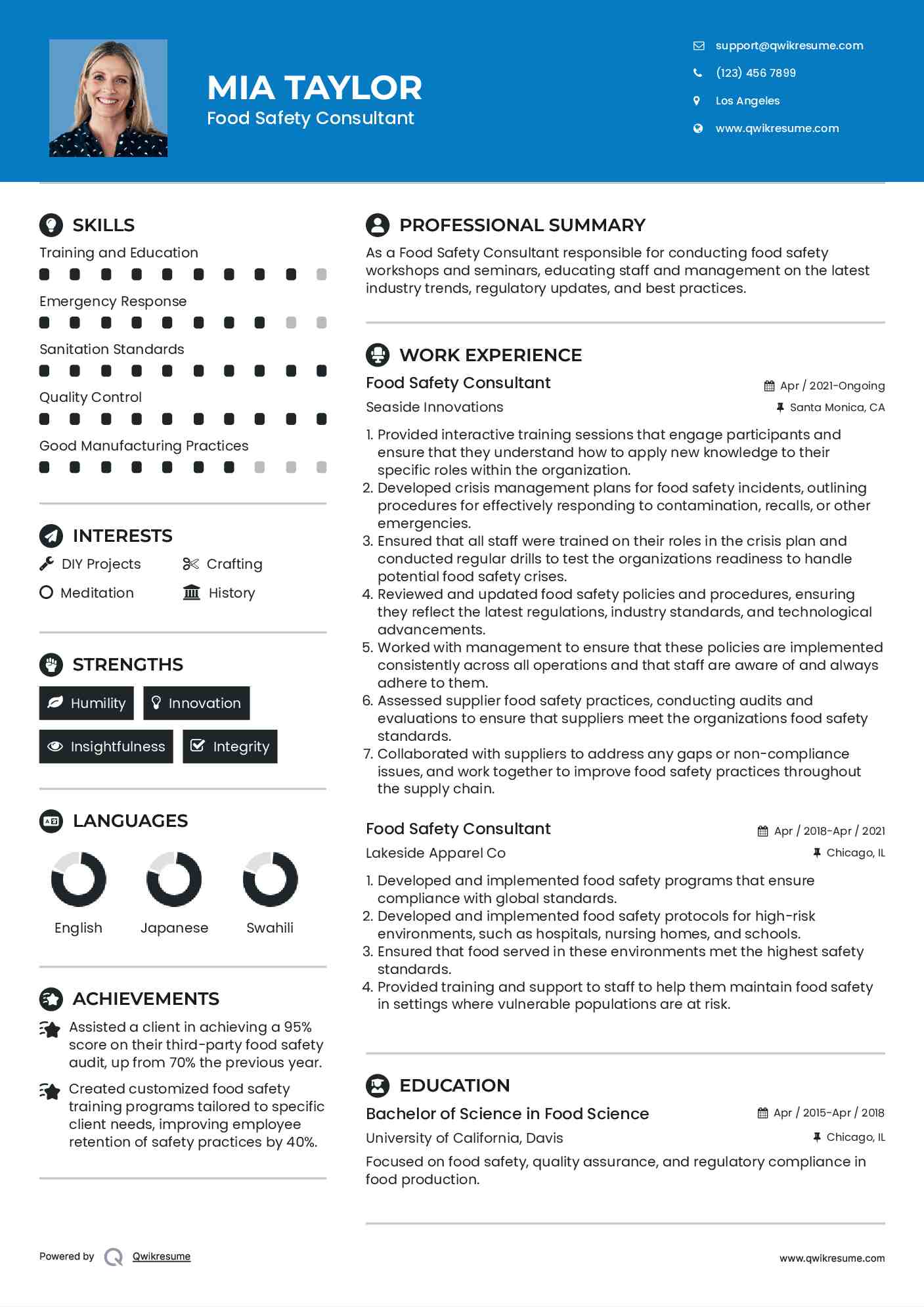 Food Safety Consultant Resume Template
