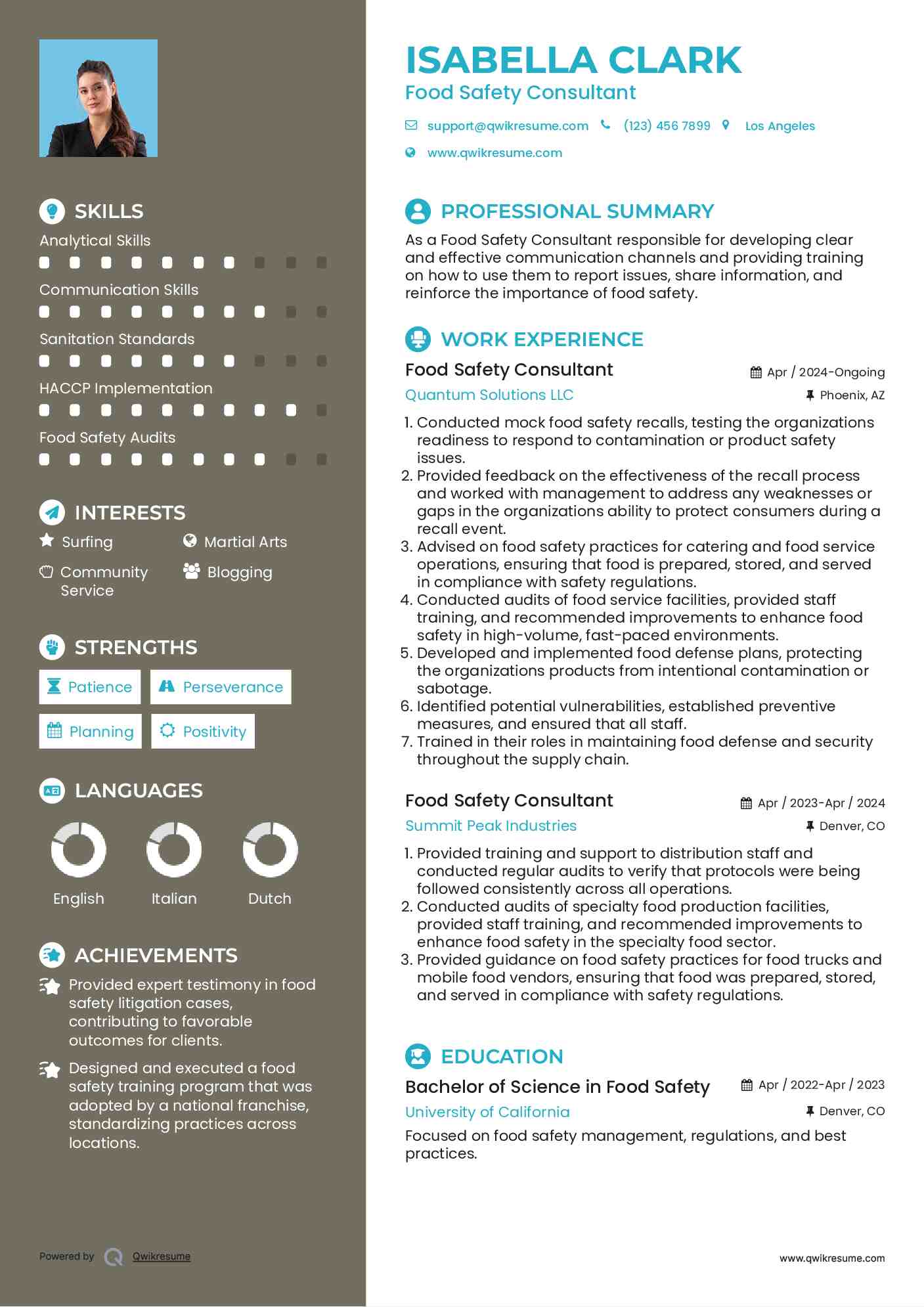 Food Safety Consultant Resume Format