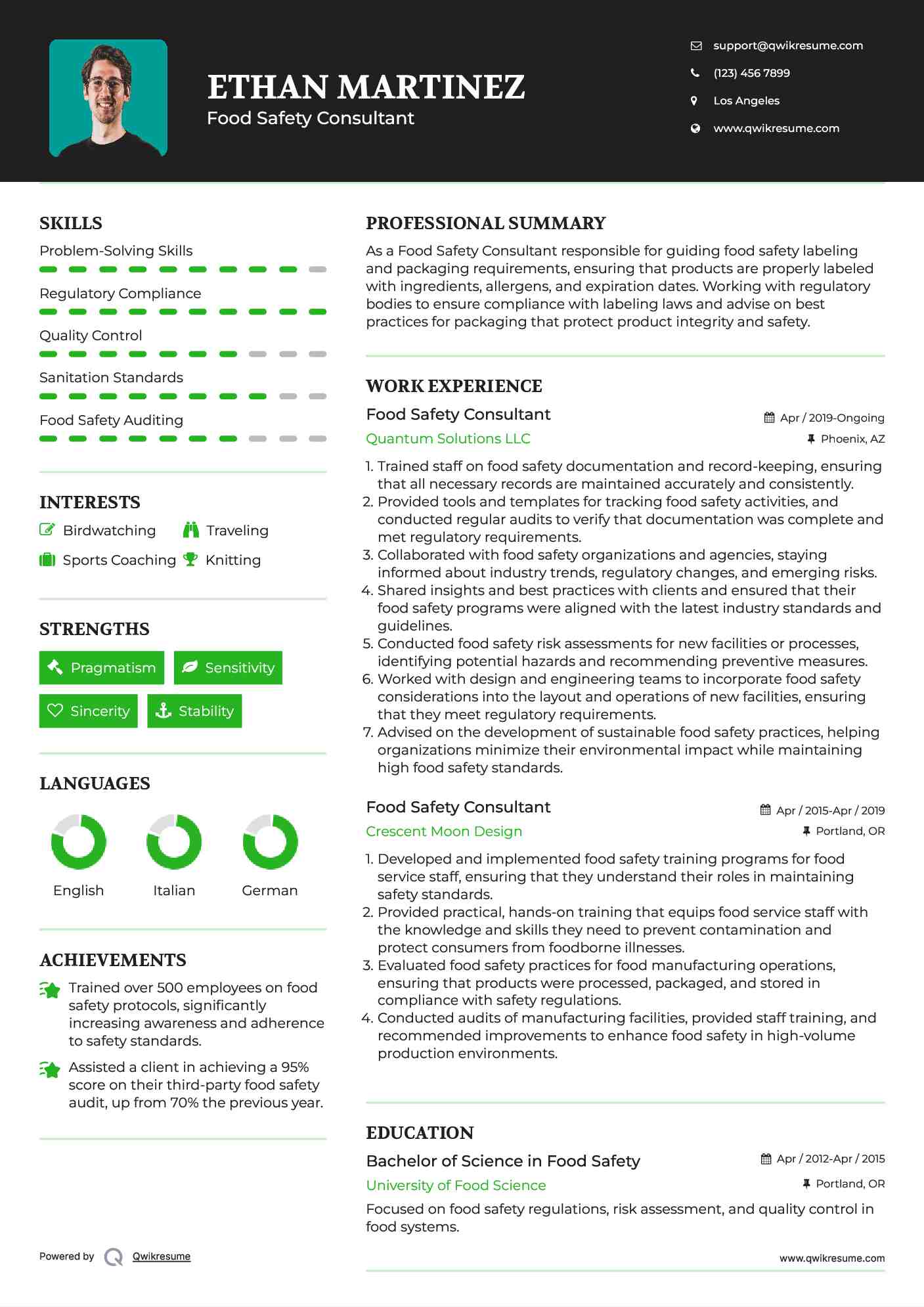 Food Safety Consultant Resume Format