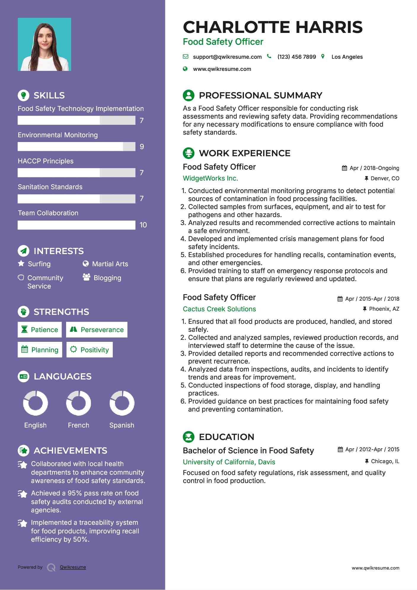Food Safety Officer Resume Template