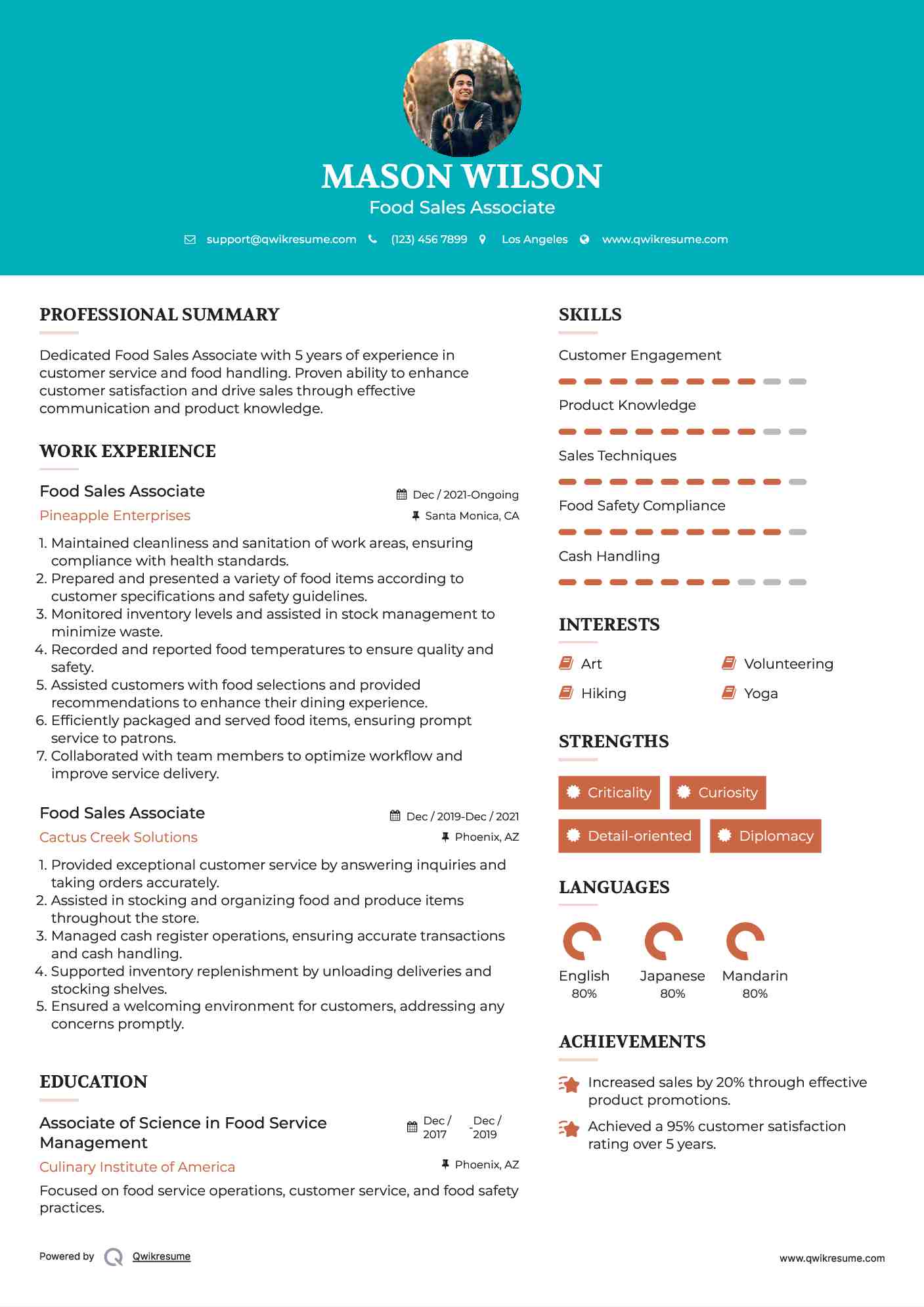 Food Sales Associate Resume Model