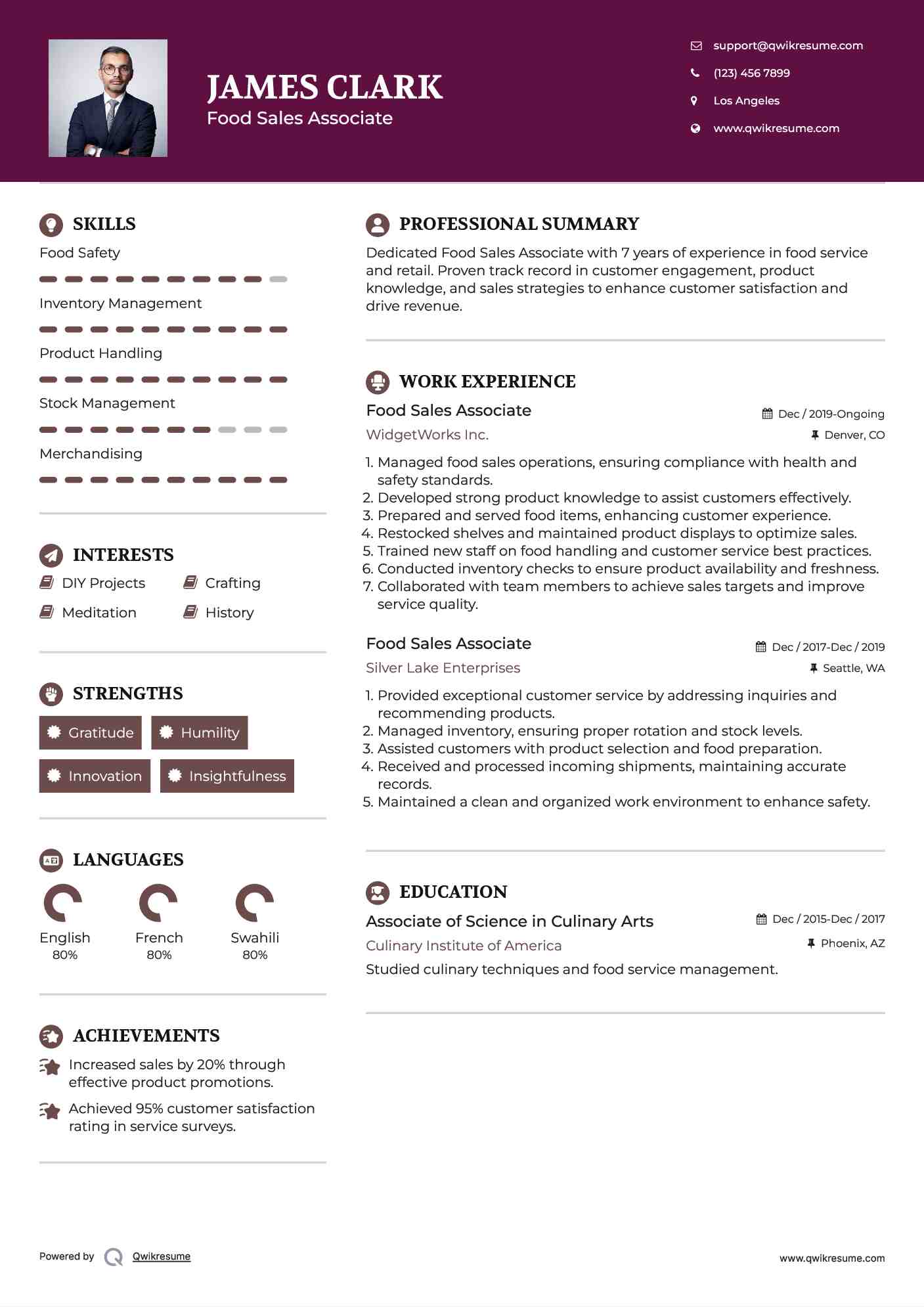 Food Sales Associate Resume Model