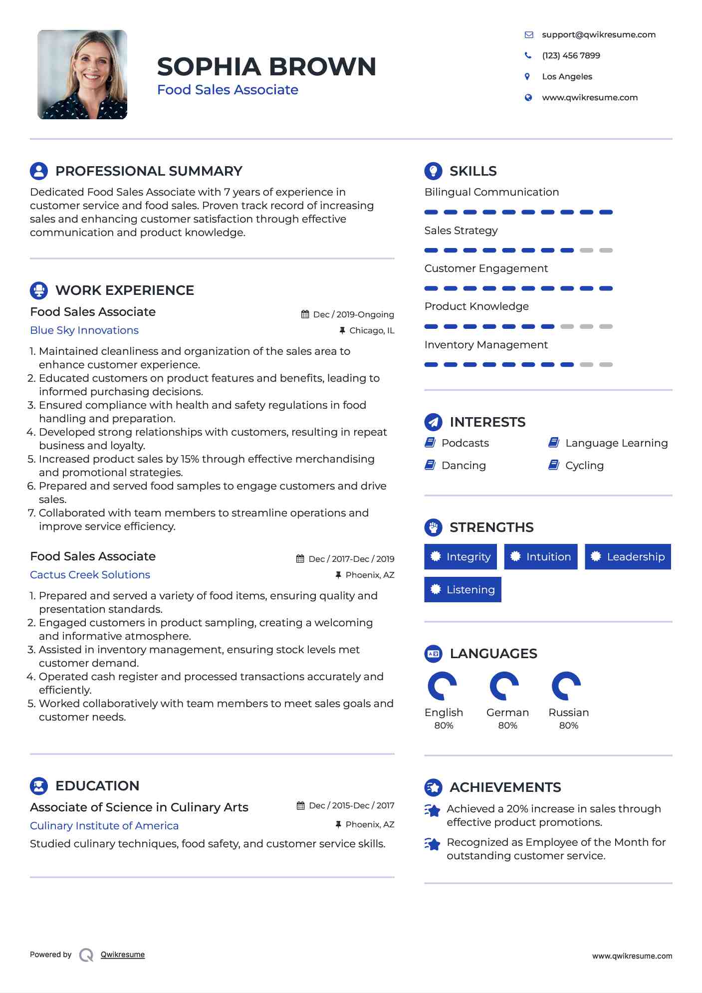 Food Sales Associate Resume Example
