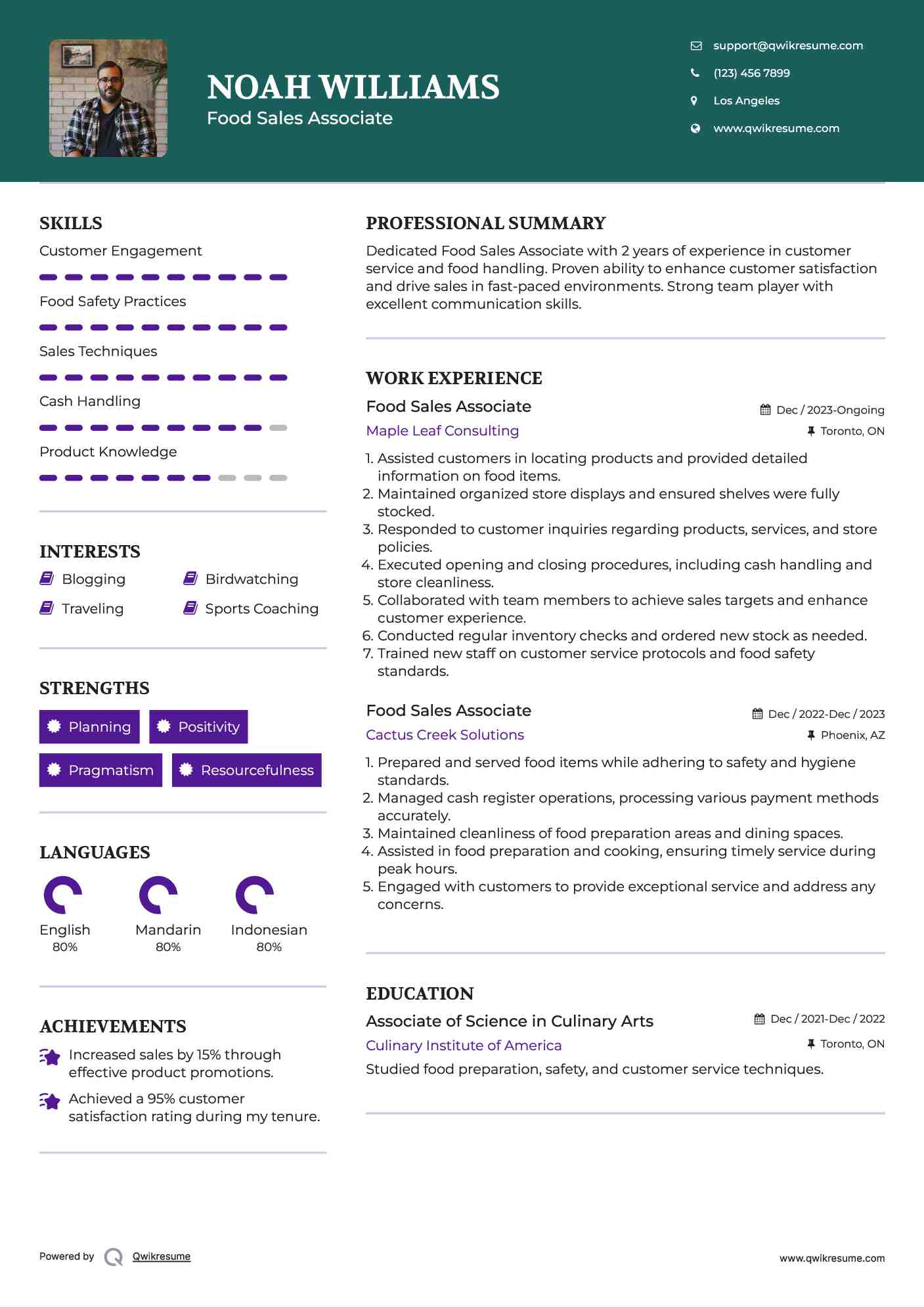 Food Sales Associate Resume Model