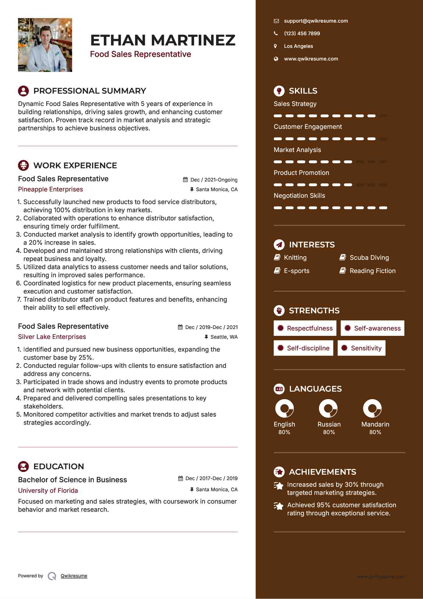 Food Sales Representative Resume Template
