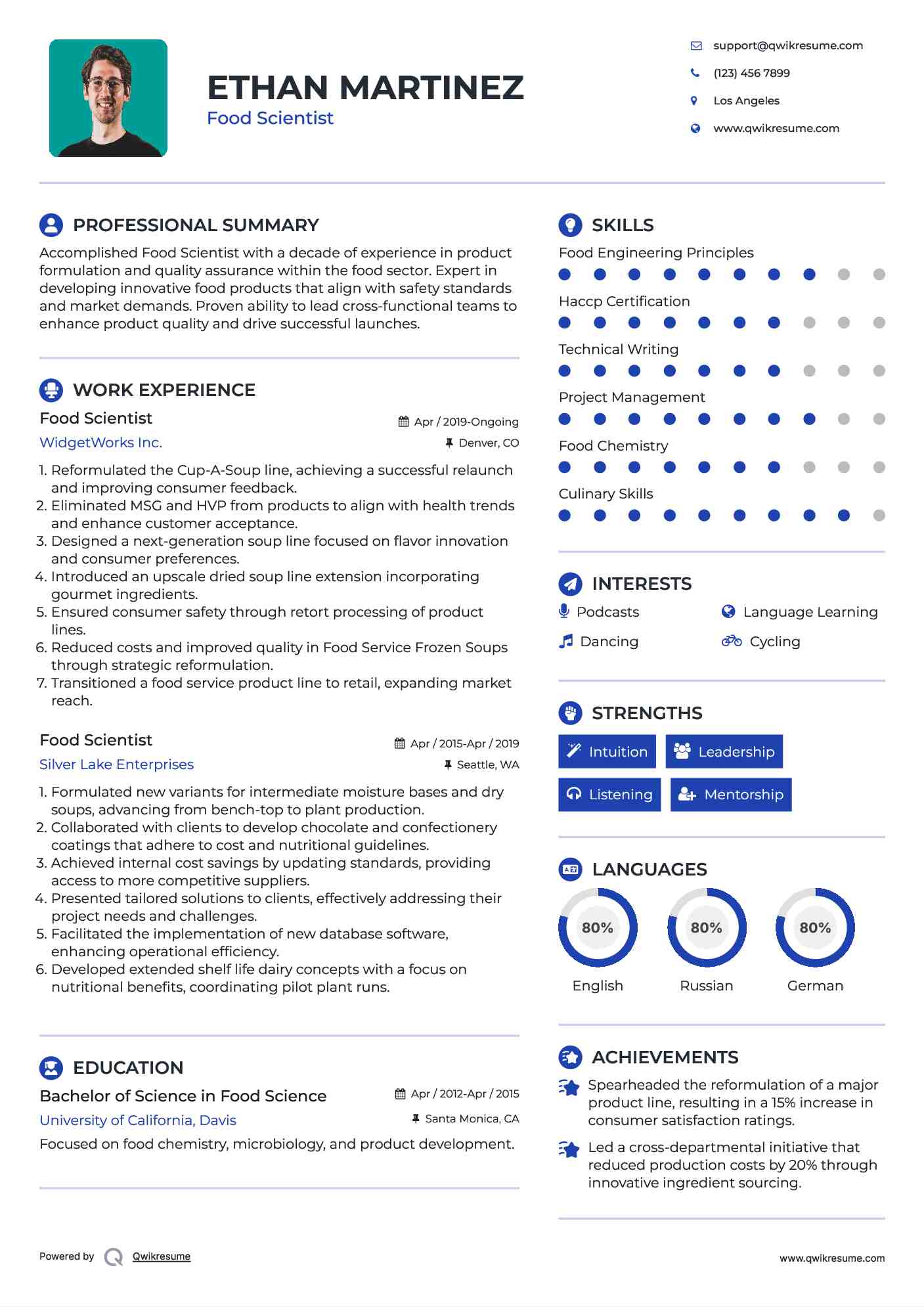 Food Scientist Resume Template