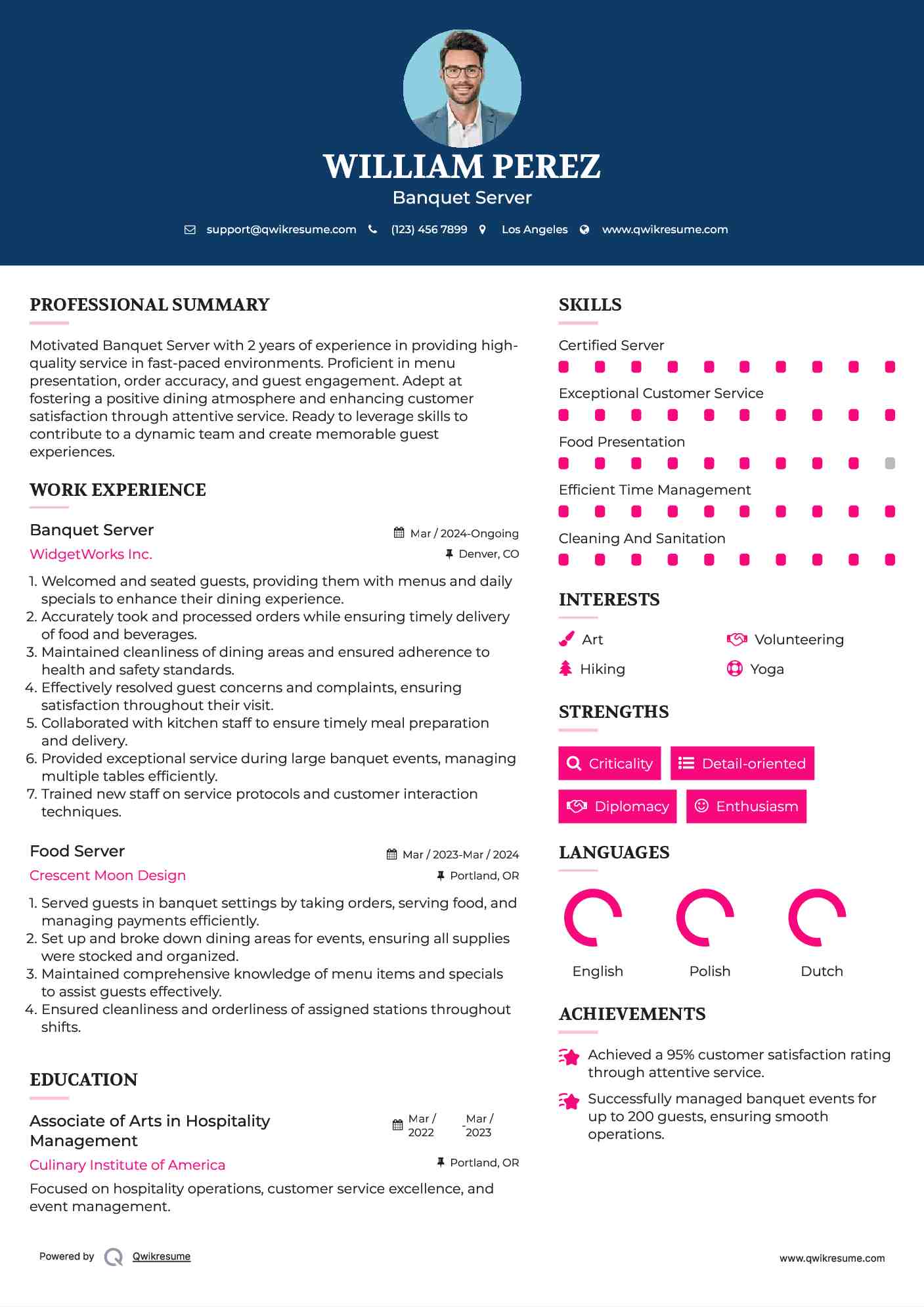 Banquet Server Resume Model