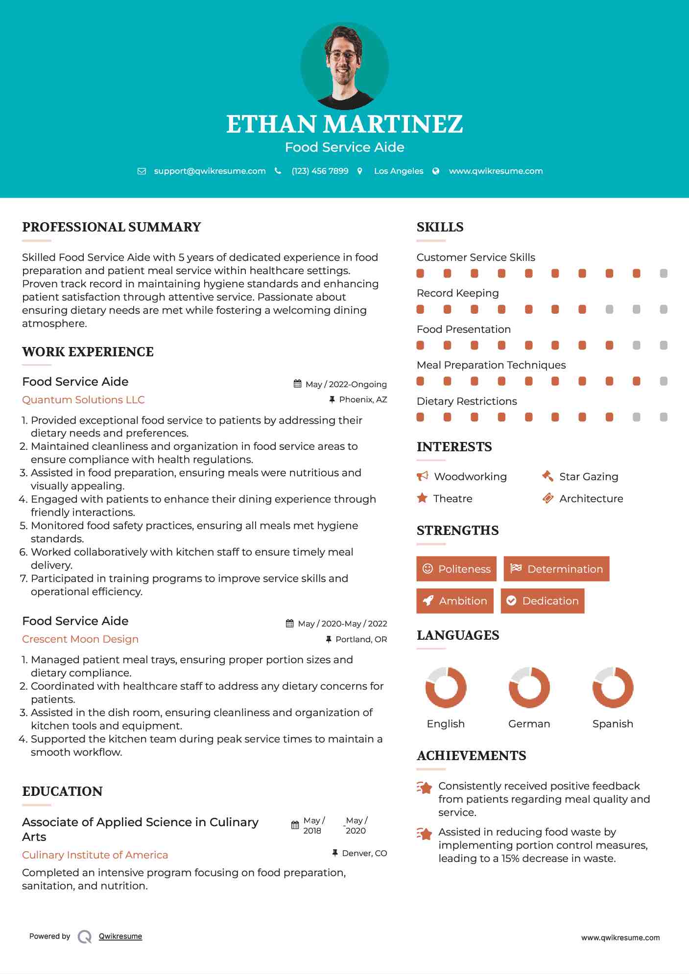Food Service Aide Resume Format