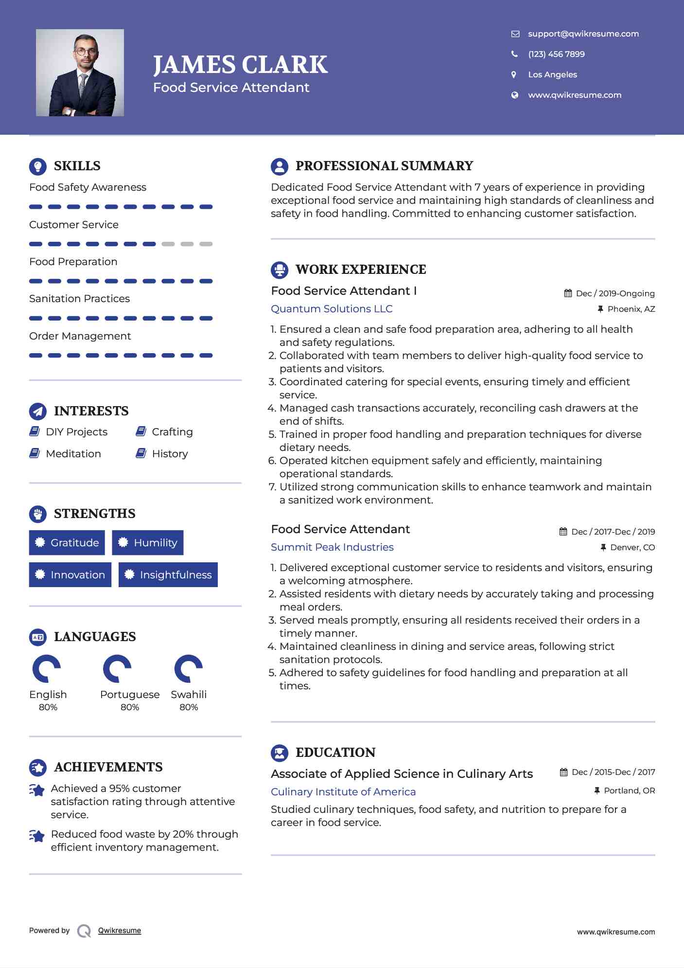 Food Service Attendant Resume Samples QwikResume
