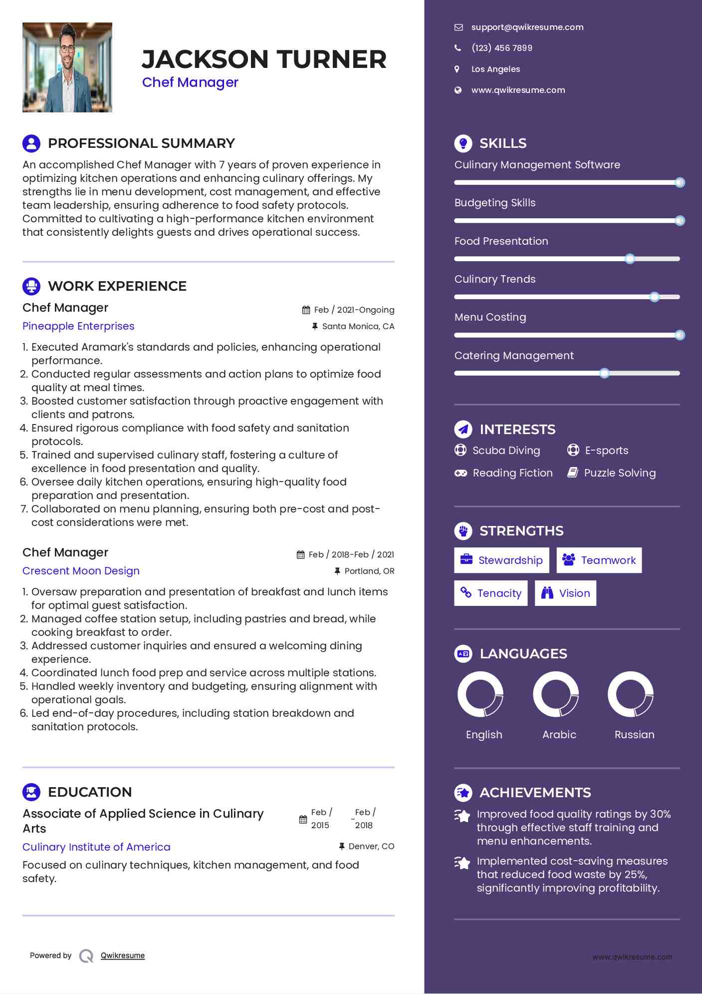 Chef Manager Resume Template