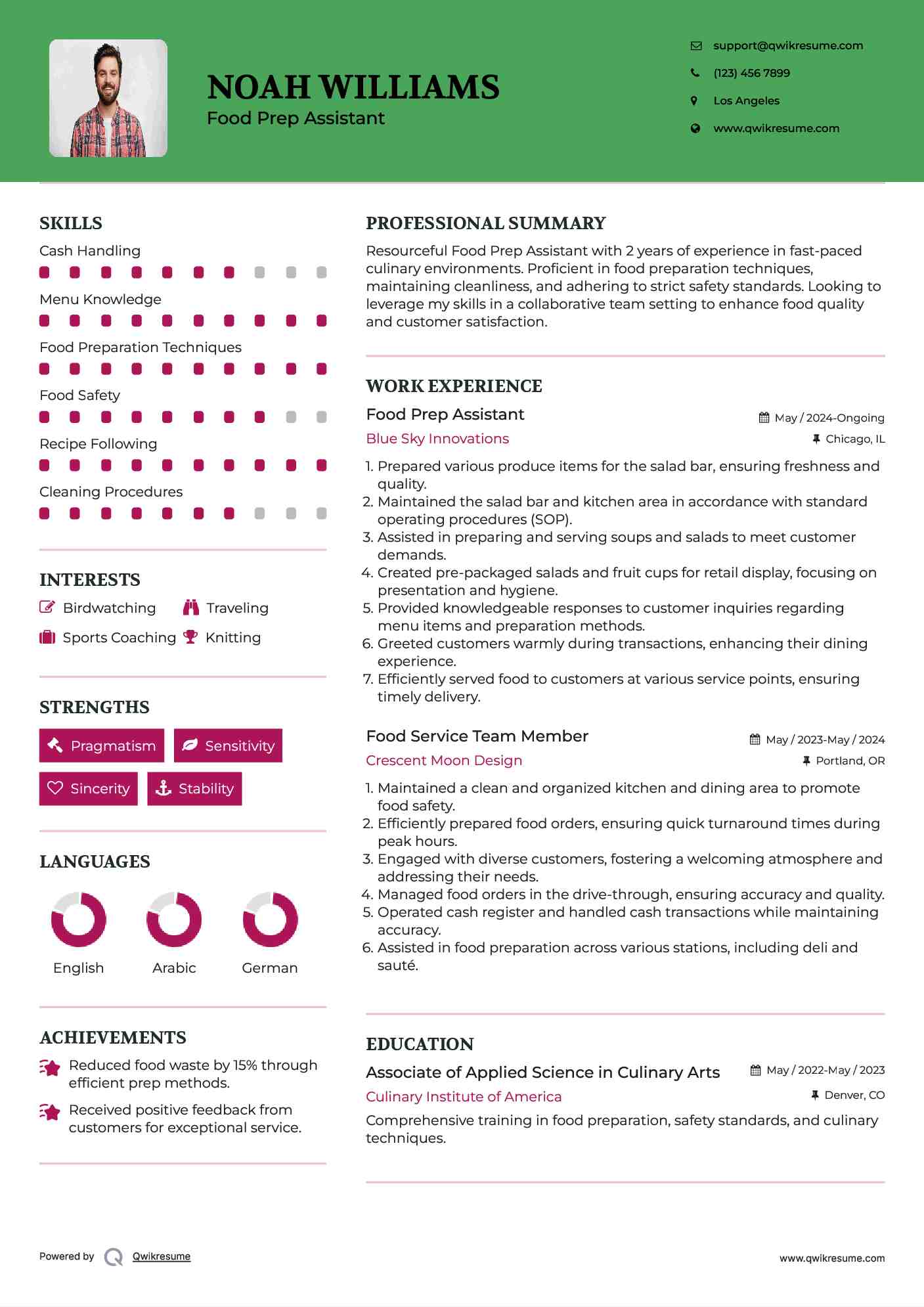 Food Service Team Member Resume Samples QwikResume