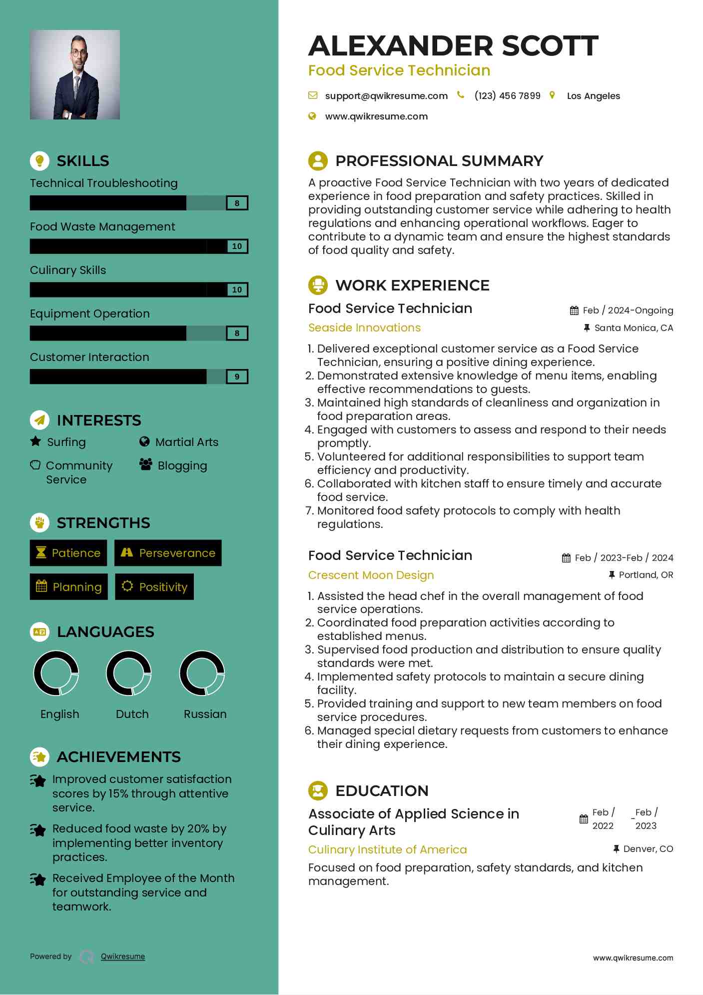 Food Service Technician Resume Template
