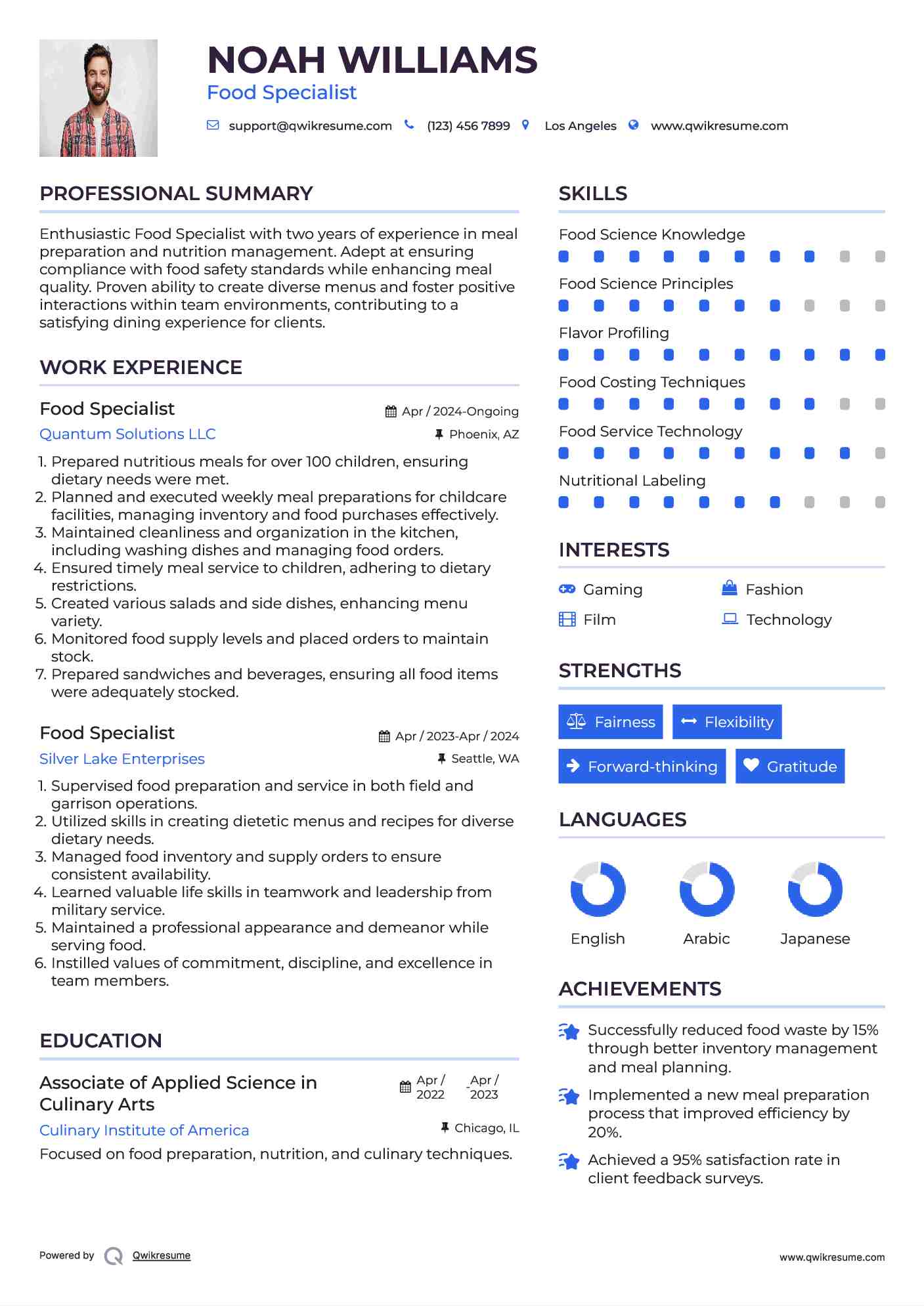 Food Specialist Resume Template