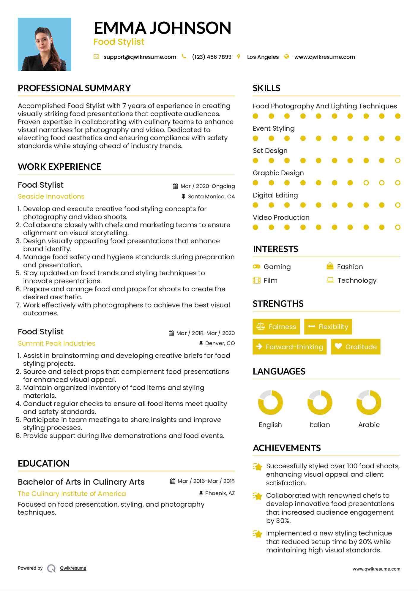 Food Stylist Resume Template