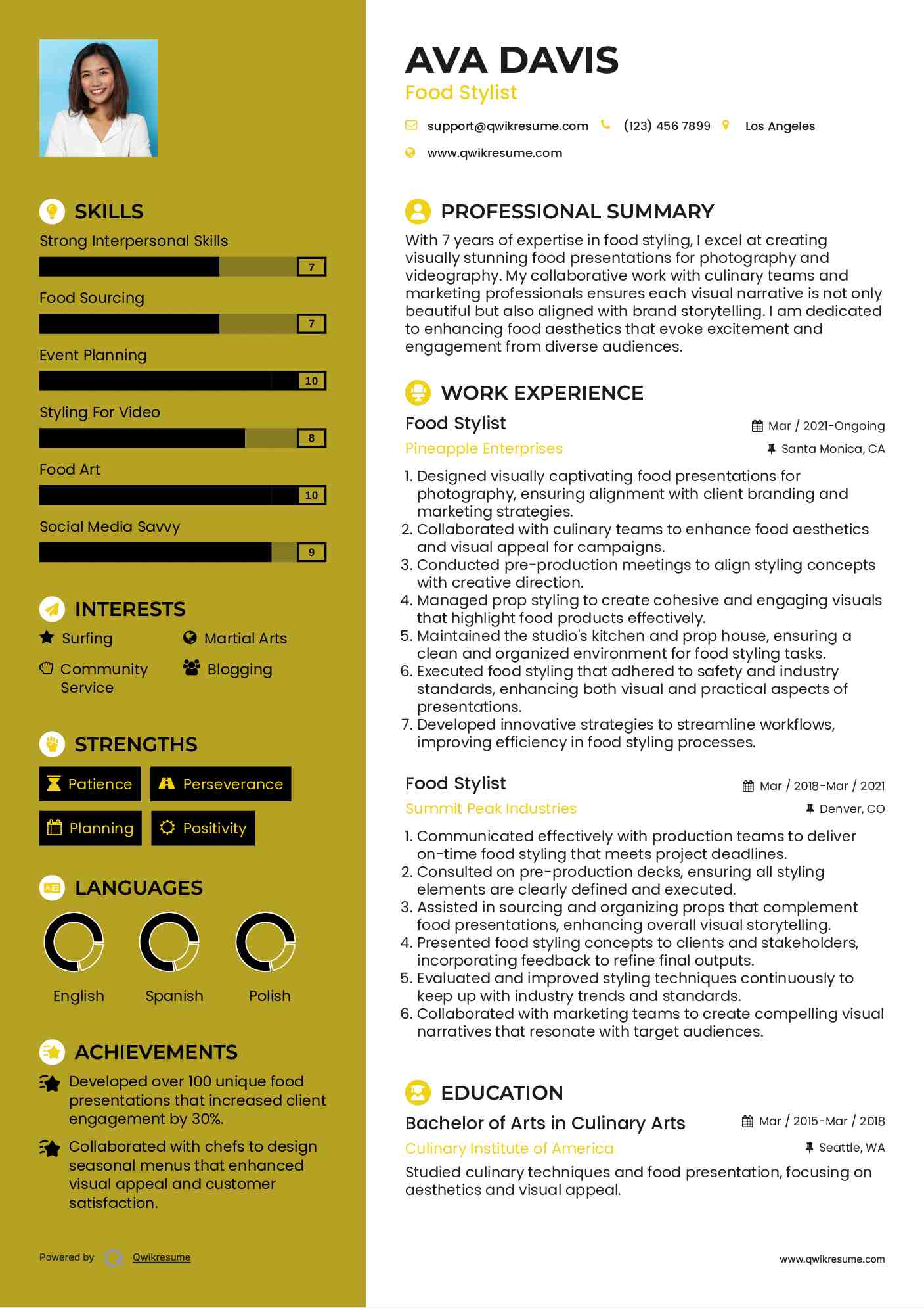 Food Stylist Resume Template