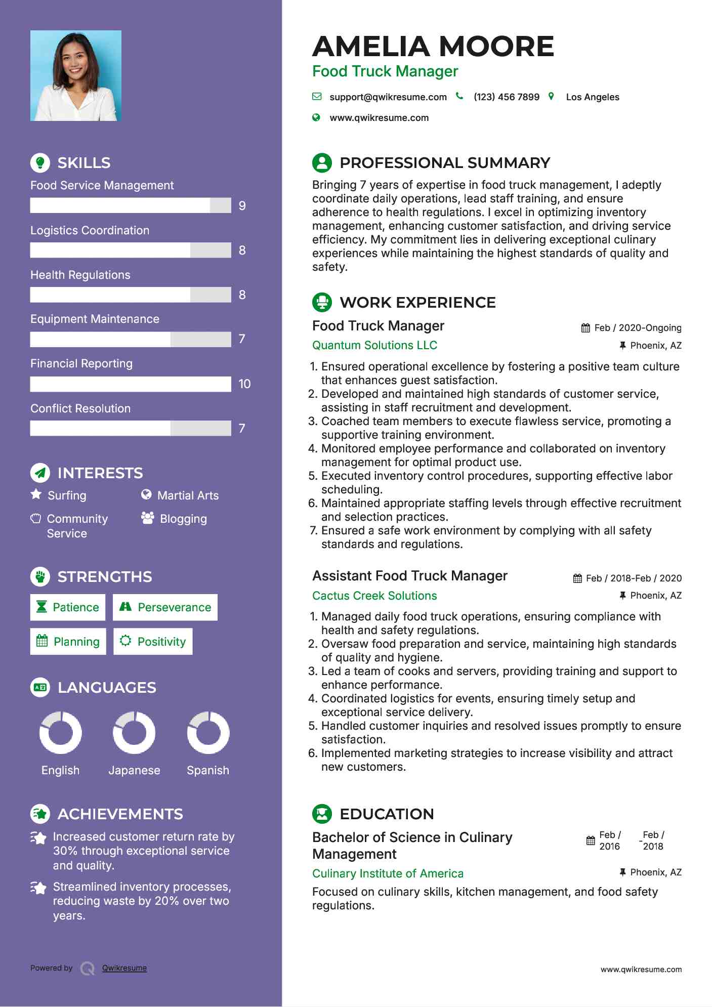 Food Truck Manager Resume Template