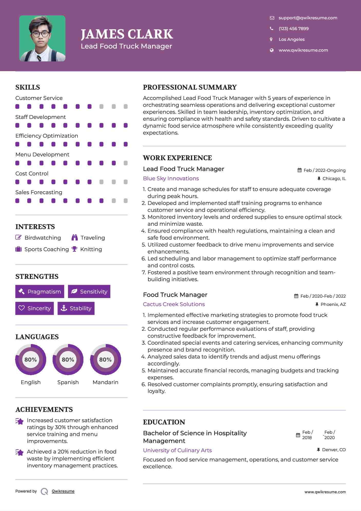Lead Food Truck Manager Resume Template