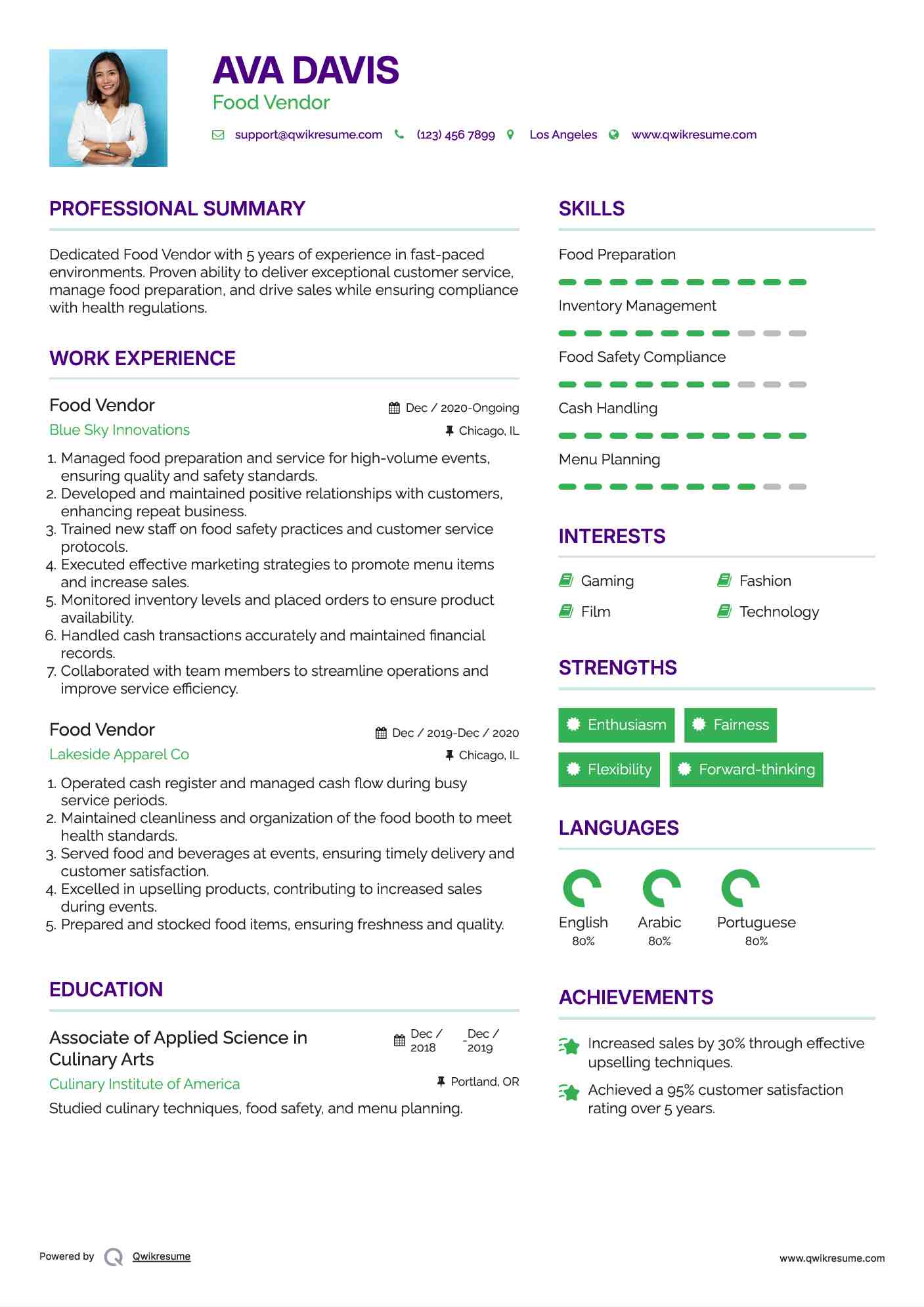 Food Vendor Resume Example