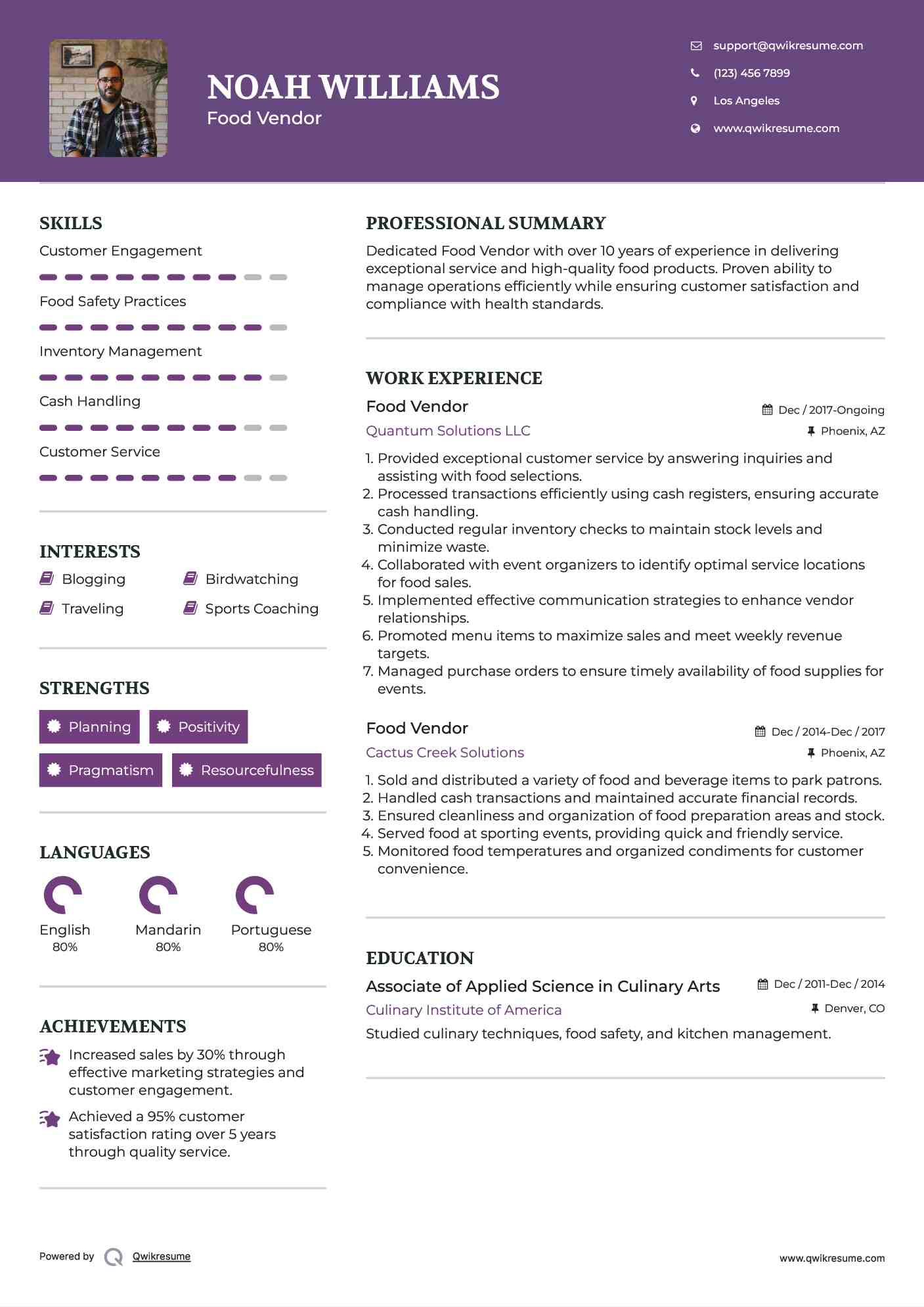 Food Vendor Resume Format