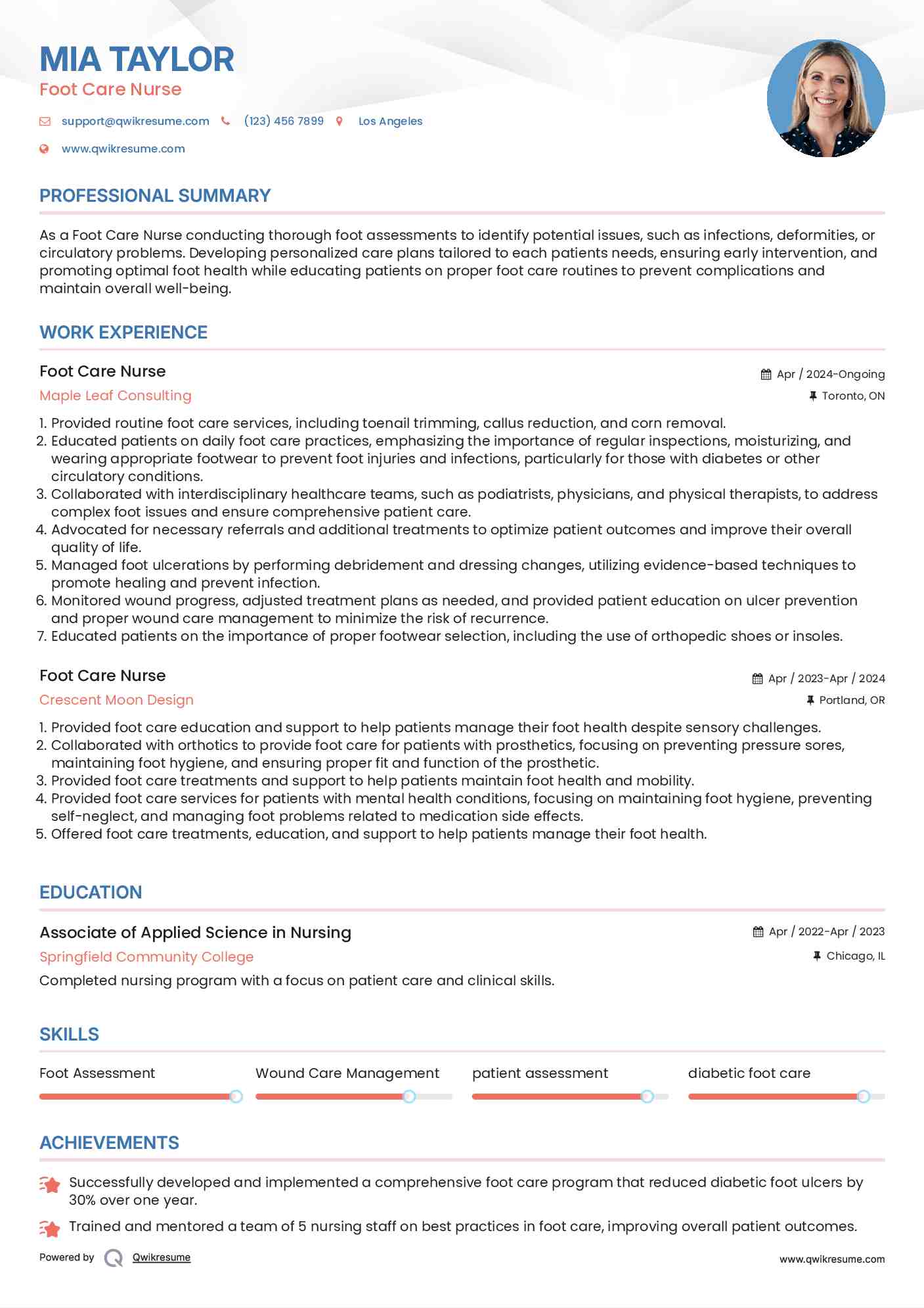 Foot Care Nurse Resume Model