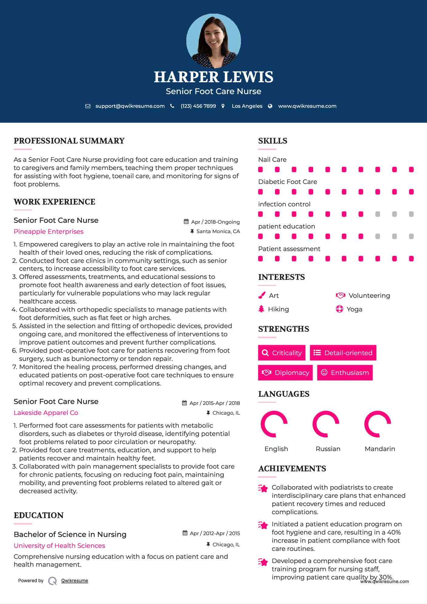 Senior Foot Care Nurse Resume Template