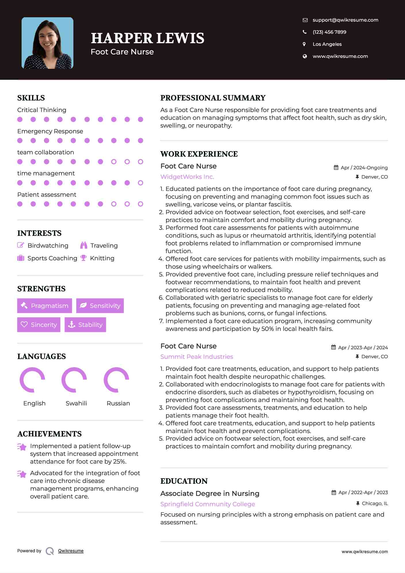 Foot Care Nurse Resume Example