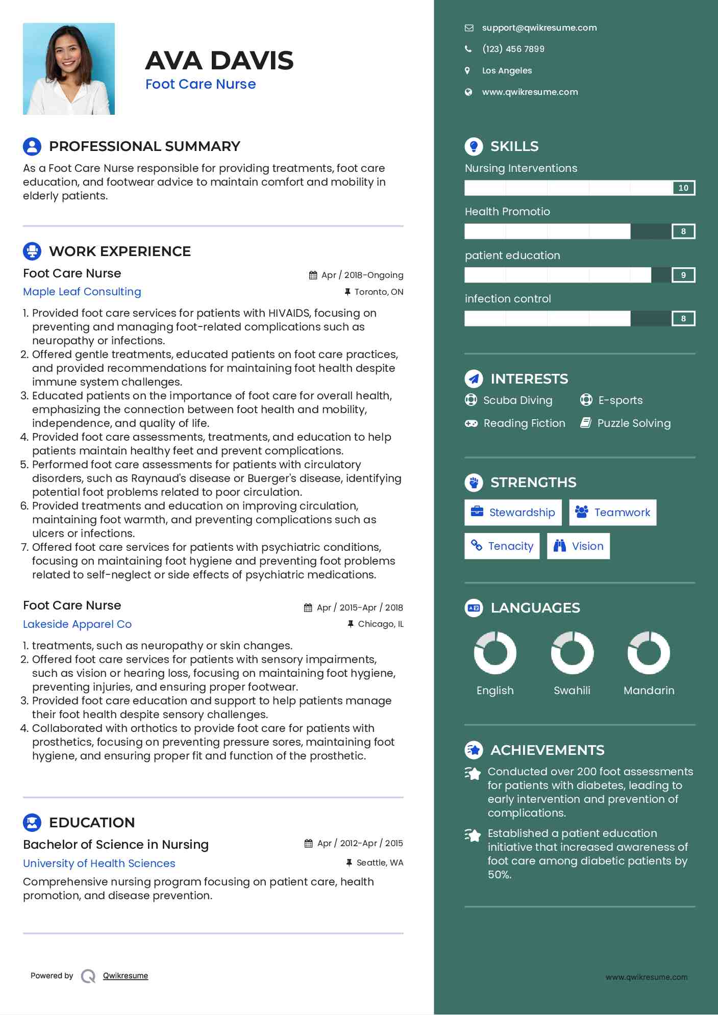 Foot Care Nurse Resume Example