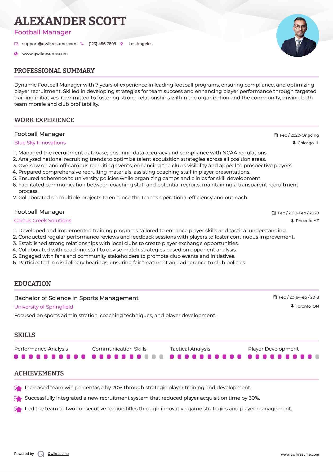 Football Manager Resume Sample