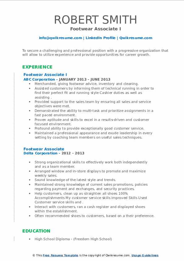 Footwear Associate Resume Samples QwikResume