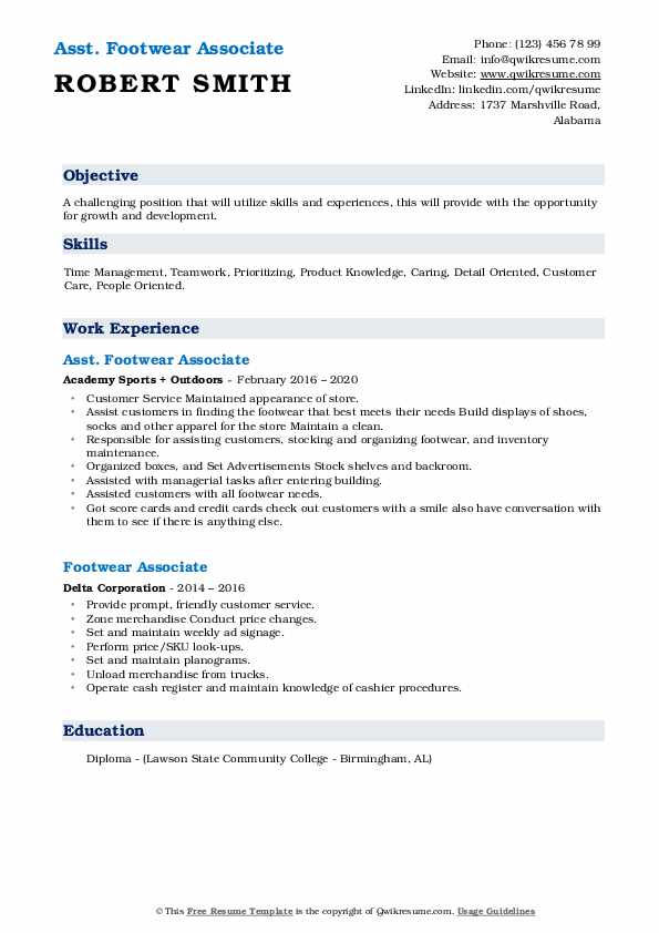 Footwear Associate Resume Samples QwikResume