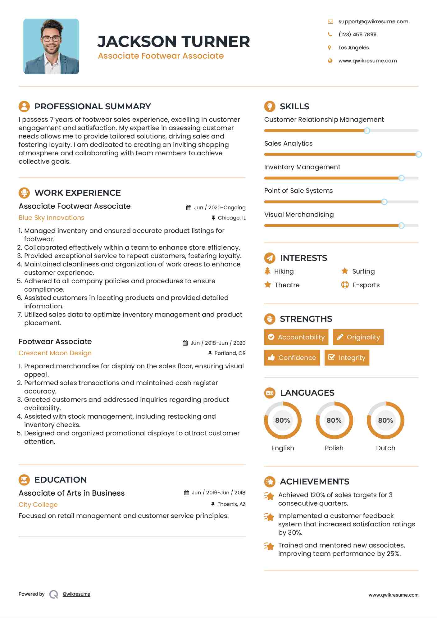 Associate Footwear Associate Resume Model
