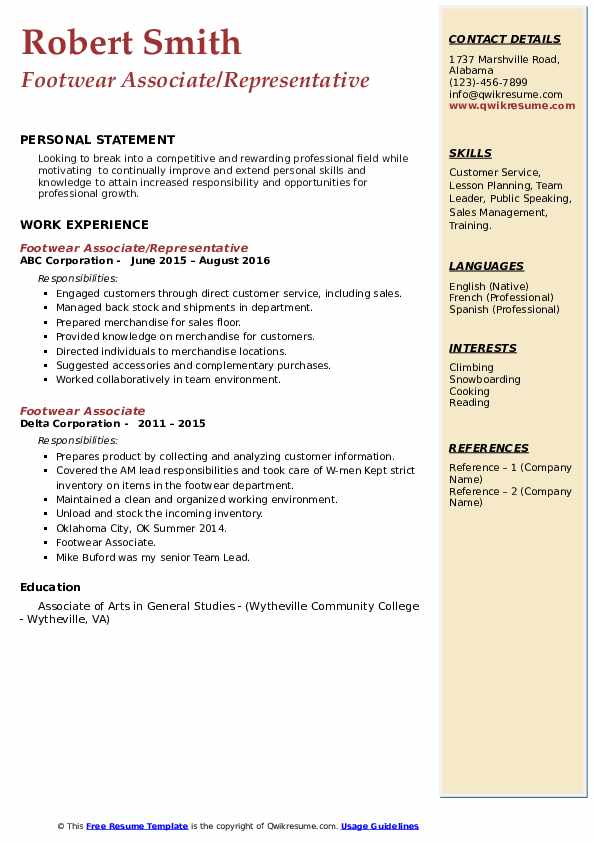 Footwear Associate Resume Samples QwikResume