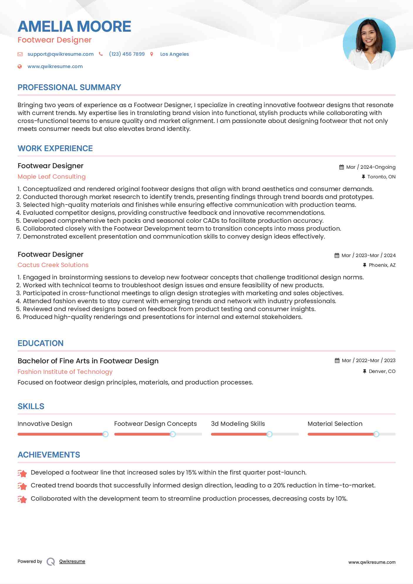 Footwear Designer Resume Example