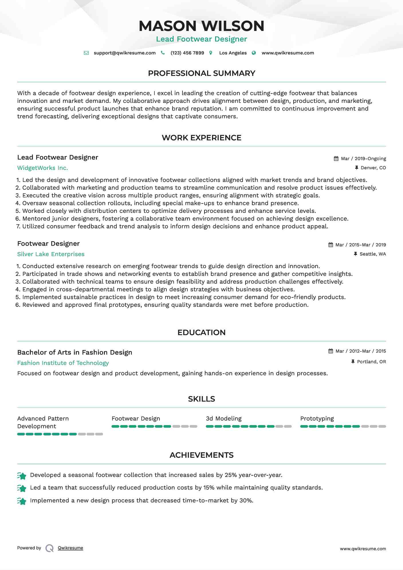 Lead Footwear Designer Resume Template