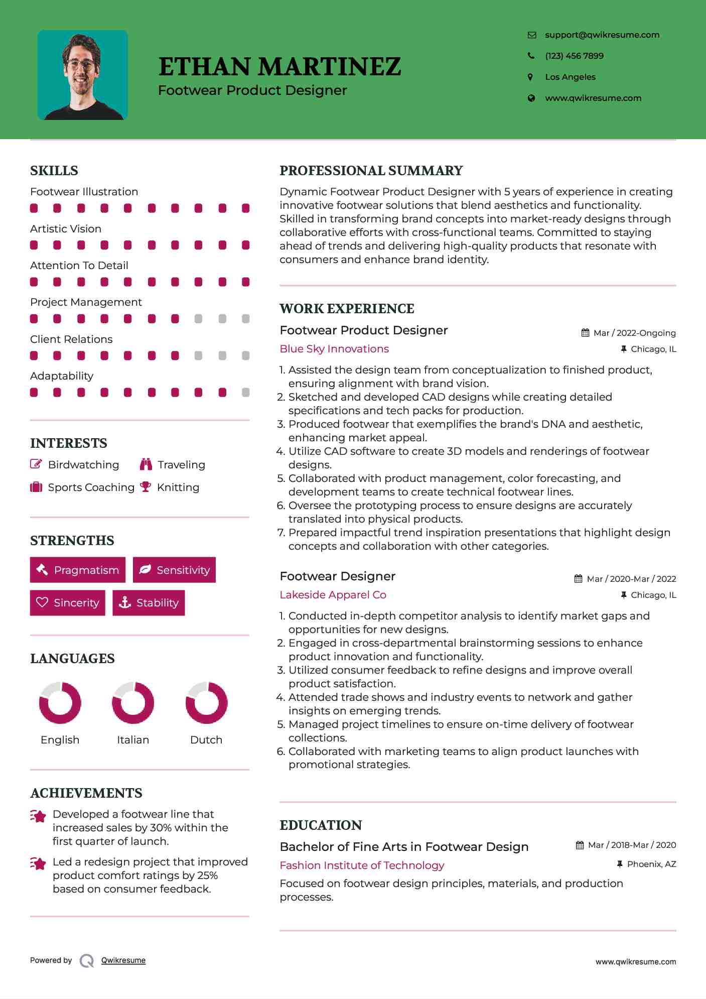 Footwear Product Designer Resume Template