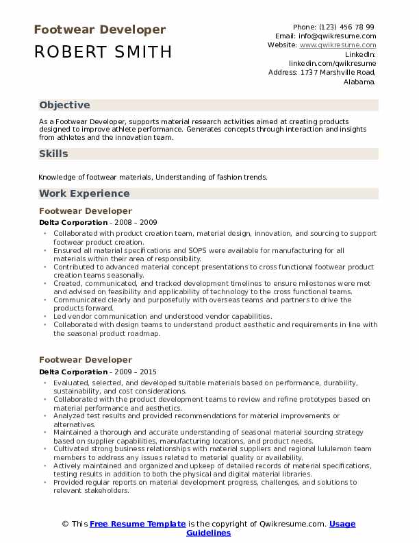 Footwear Developer Resume Samples QwikResume