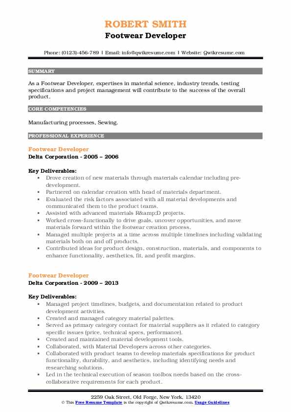 Footwear Developer Resume Samples QwikResume