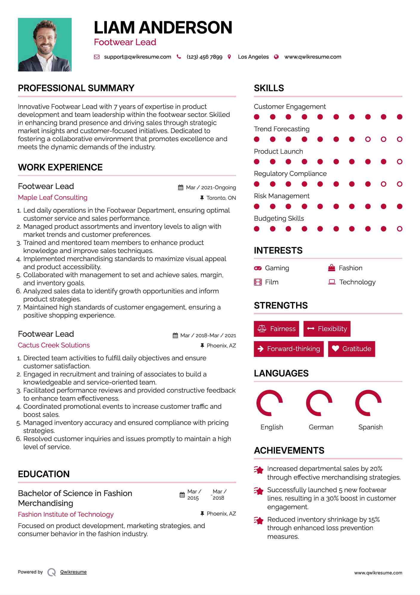 Footwear Lead Resume Template