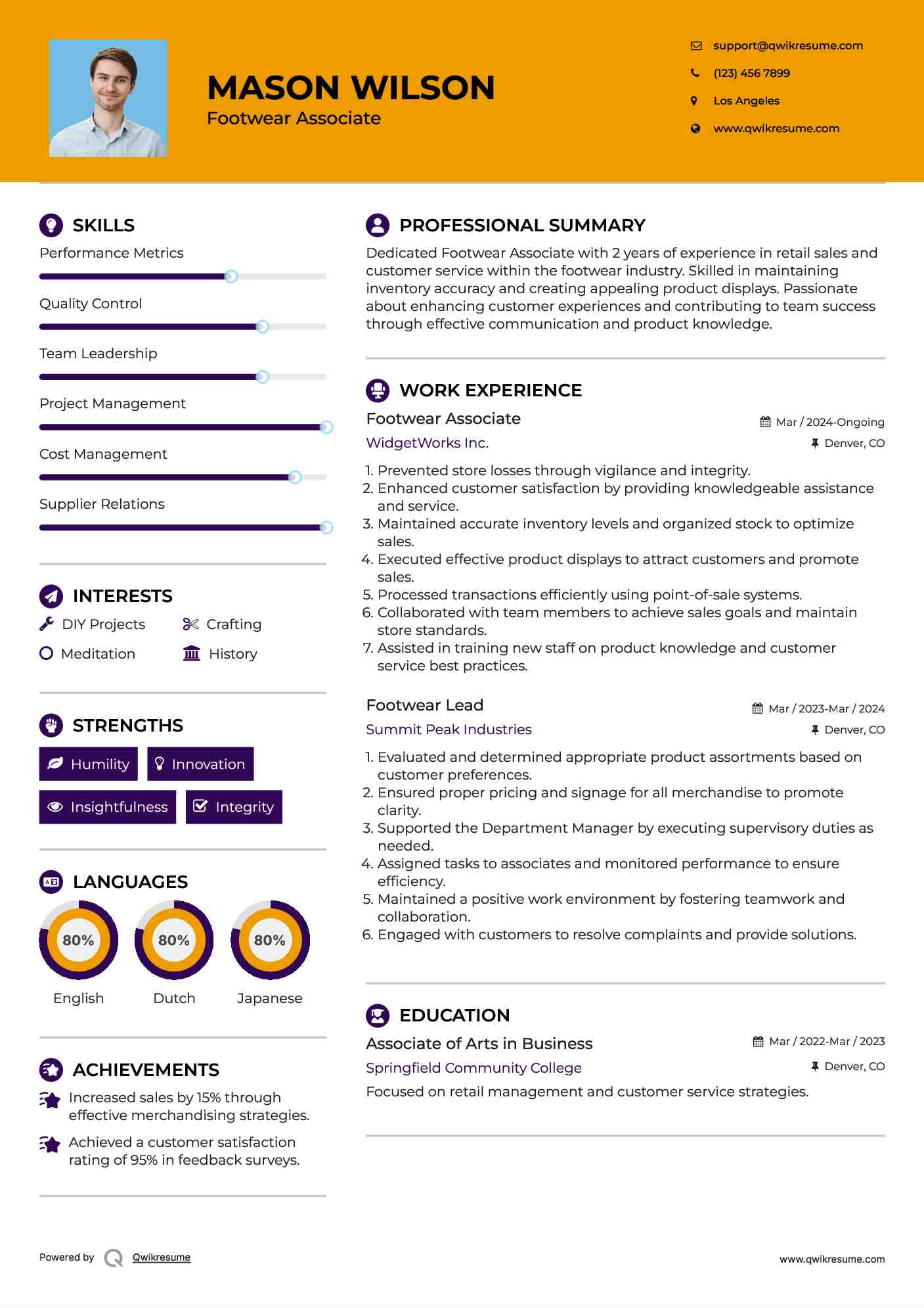 Footwear Associate Resume Template