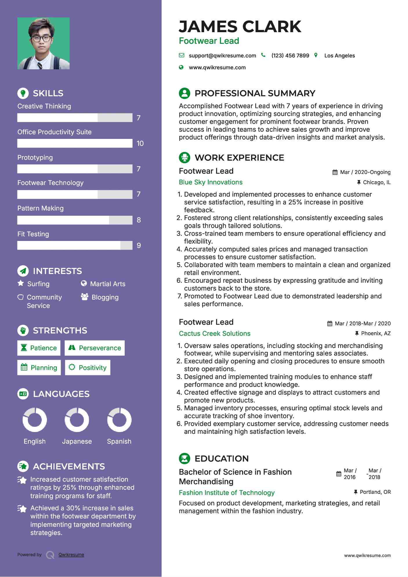 Footwear Lead Resume Format