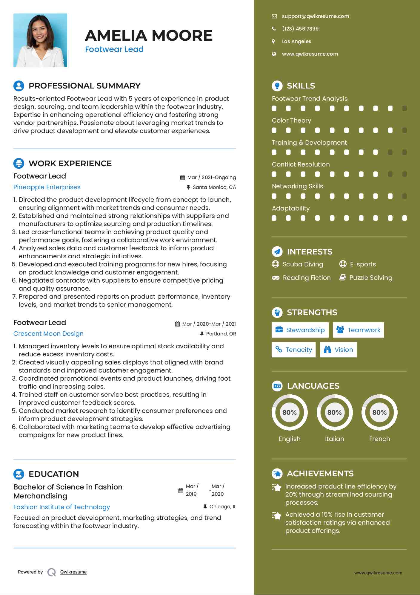 Footwear Lead Resume Example