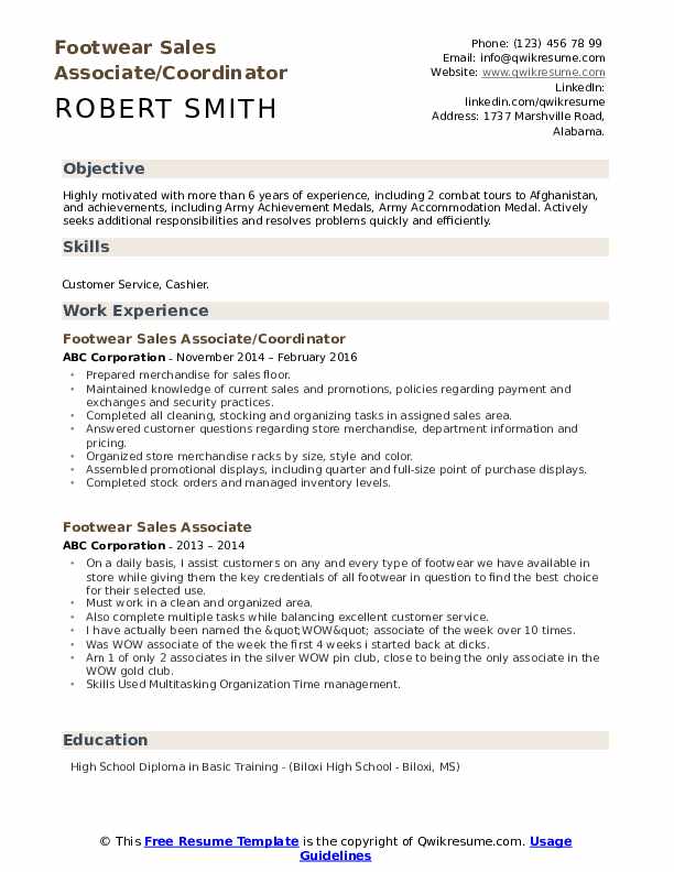 Footwear Sales Associate Resume Samples QwikResume