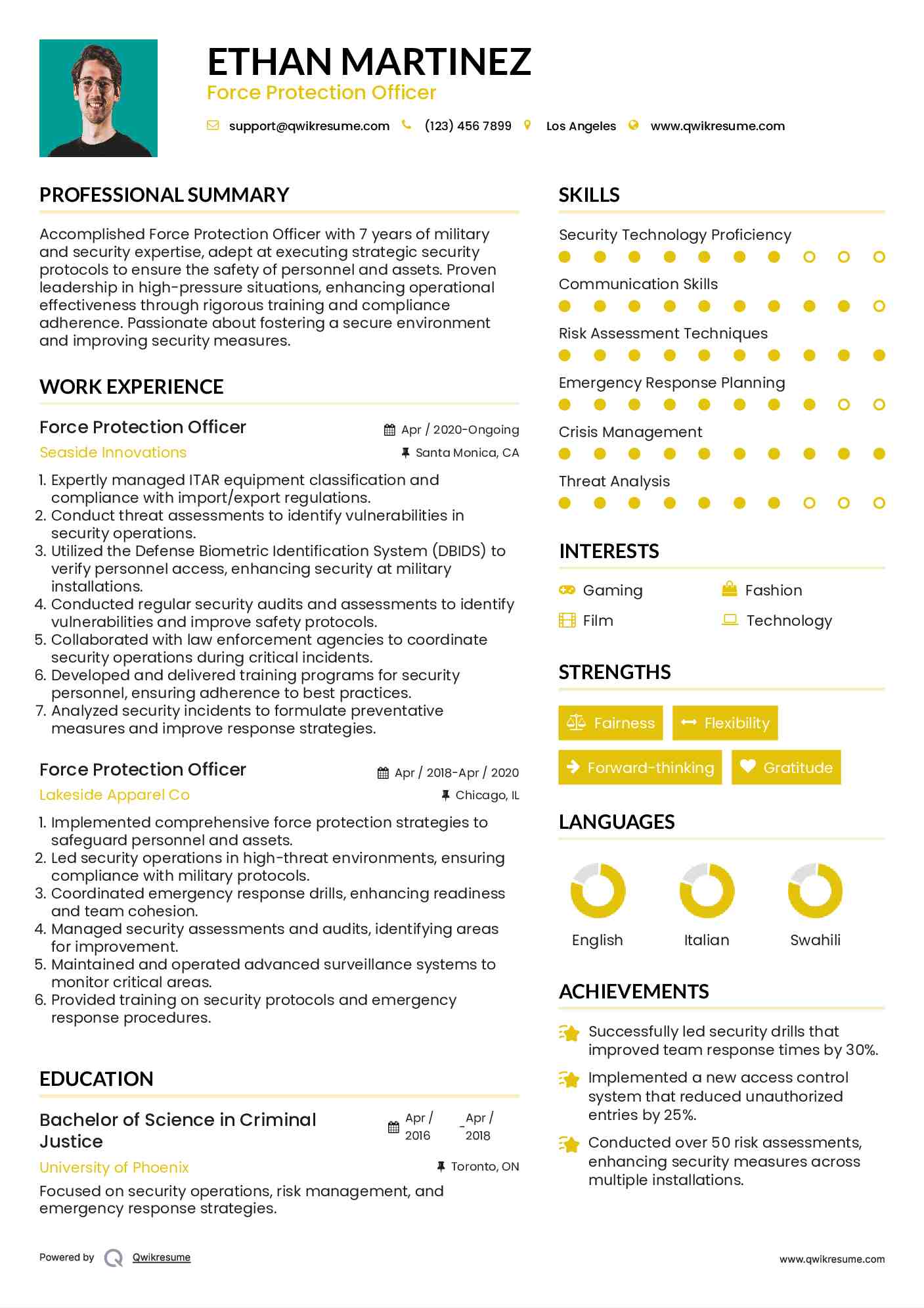 Force Protection Officer Resume Template
