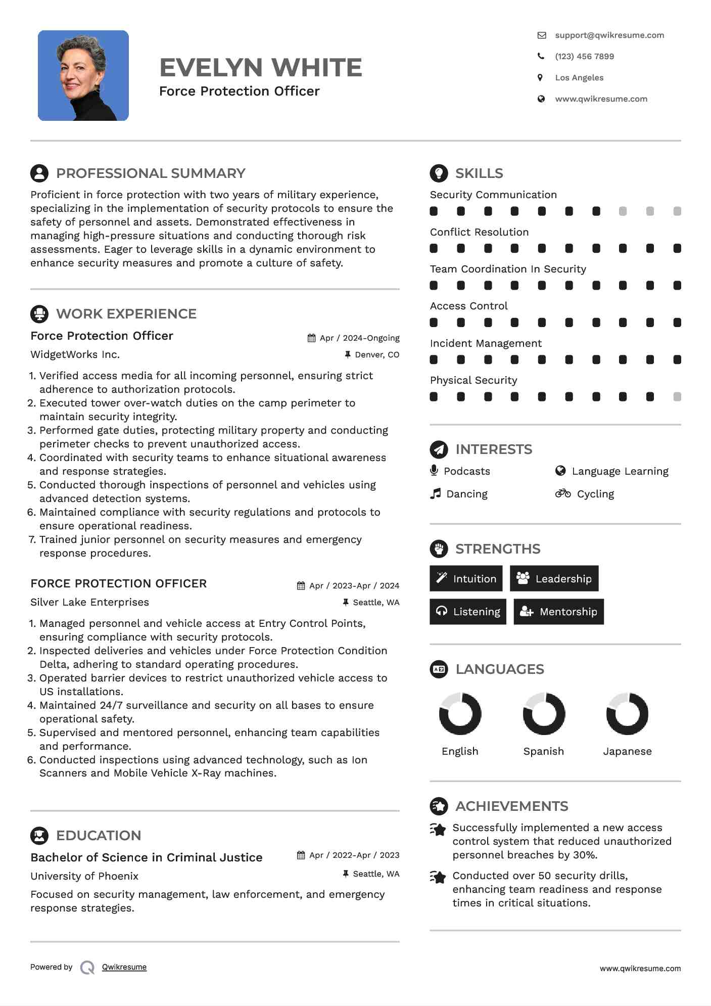 Force Protection Officer Resume Example