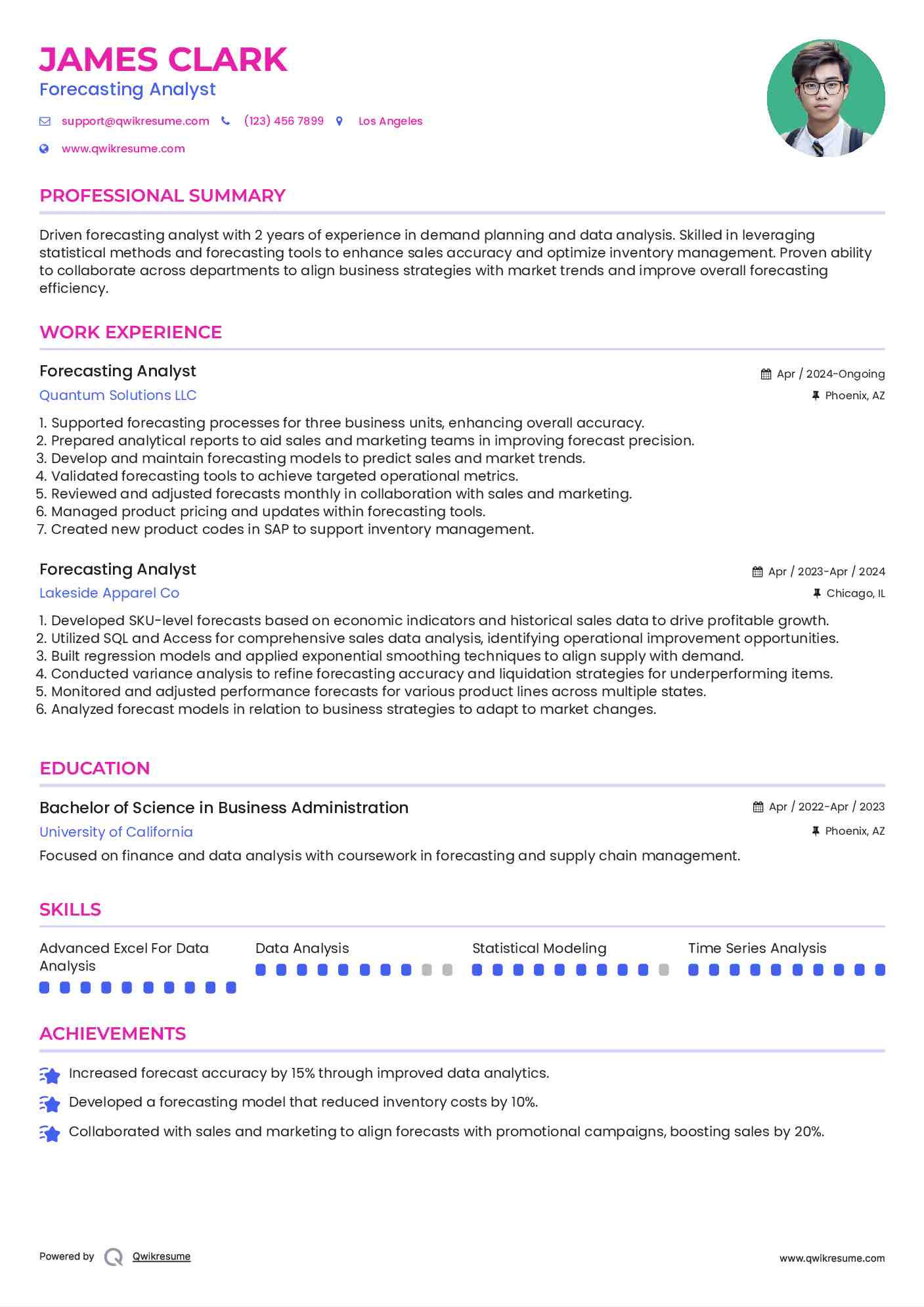 Forecasting Analyst Resume Template